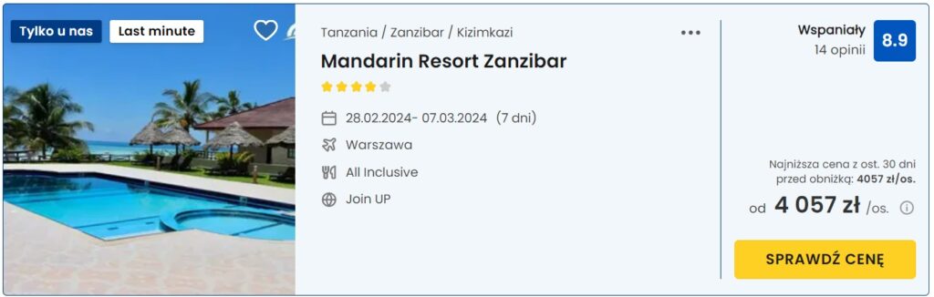 Mandarin Resort Zanzibar 28.02-07.02.2024