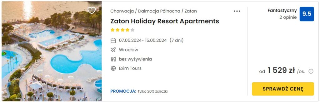Zaton Holiday Resort Apartments 07.05-15.05.2024
